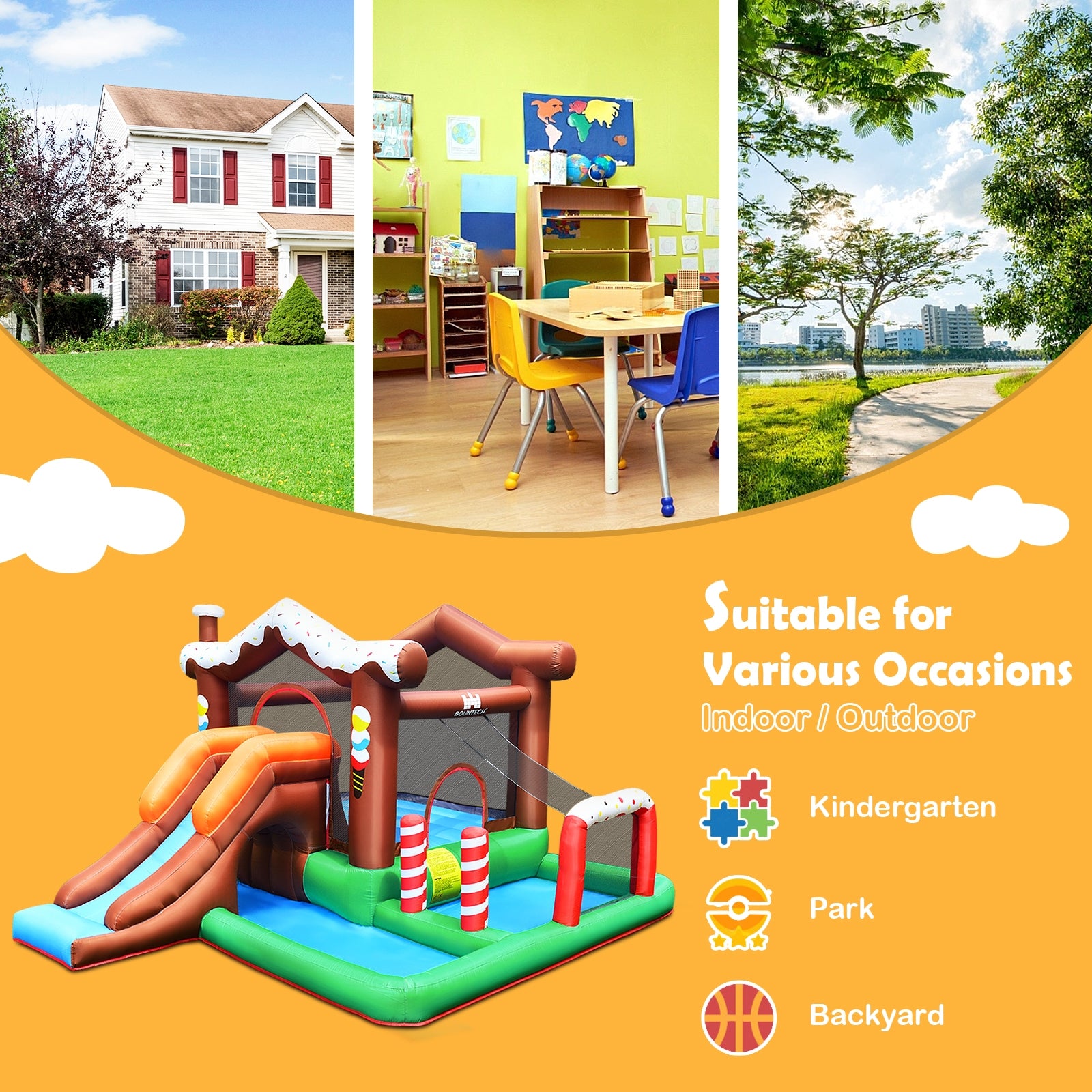 Kids Inflatable Bounce House Jumping Castle Slide Climber Bouncer Without Blower