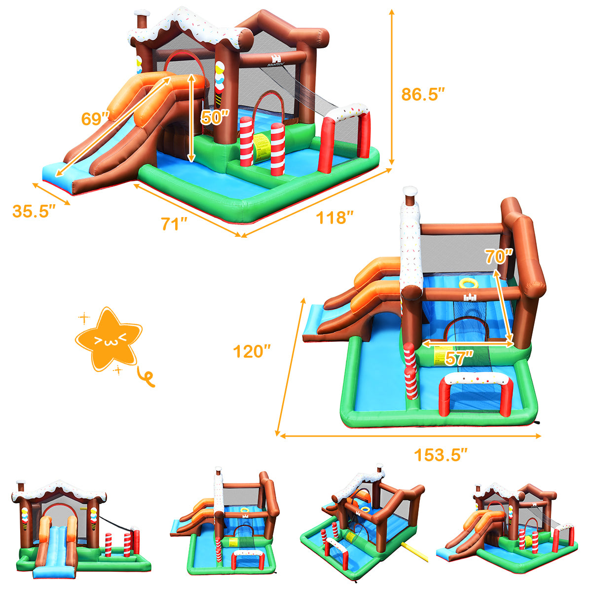 Kids Inflatable Bounce House Jumping Castle Slide Climber Bouncer Without Blower