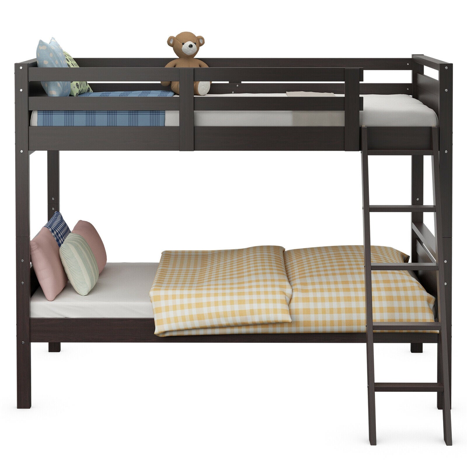 Twin Over Twin Bunk Bed Convertible 2 Individual Beds Wooden -Espresso