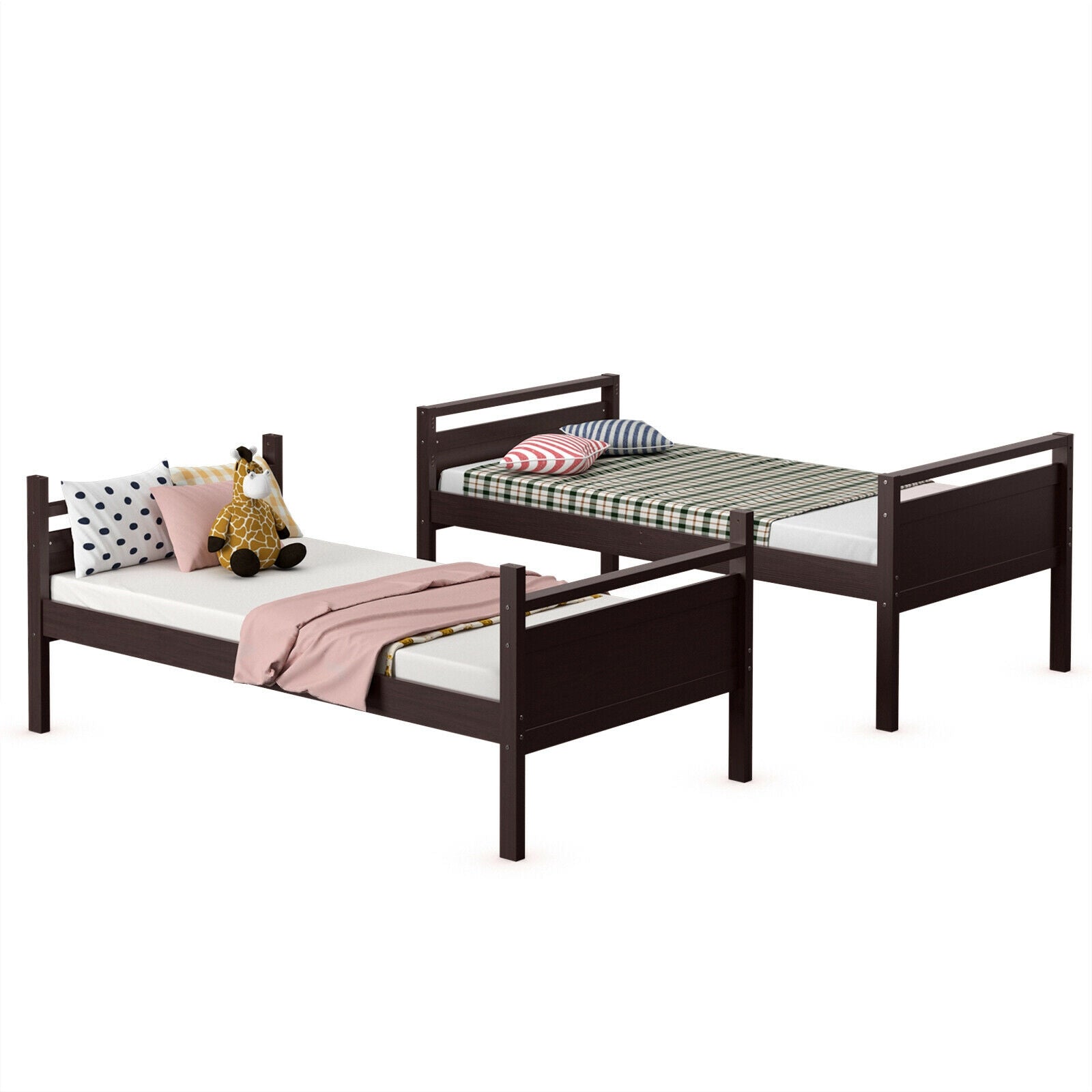 Twin Over Twin Bunk Bed Convertible 2 Individual Beds Wooden -Espresso