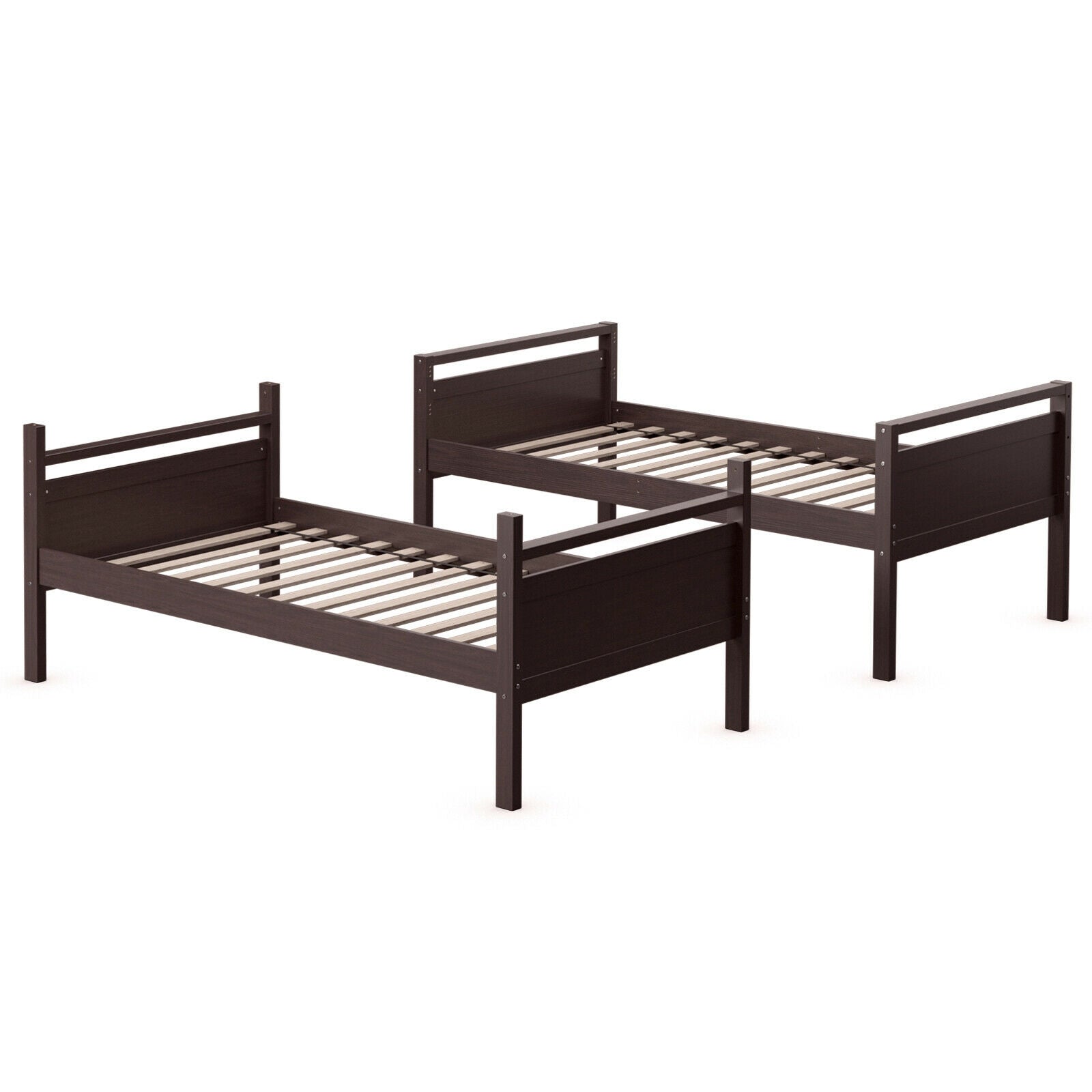 Twin Over Twin Bunk Bed Convertible 2 Individual Beds Wooden -Espresso