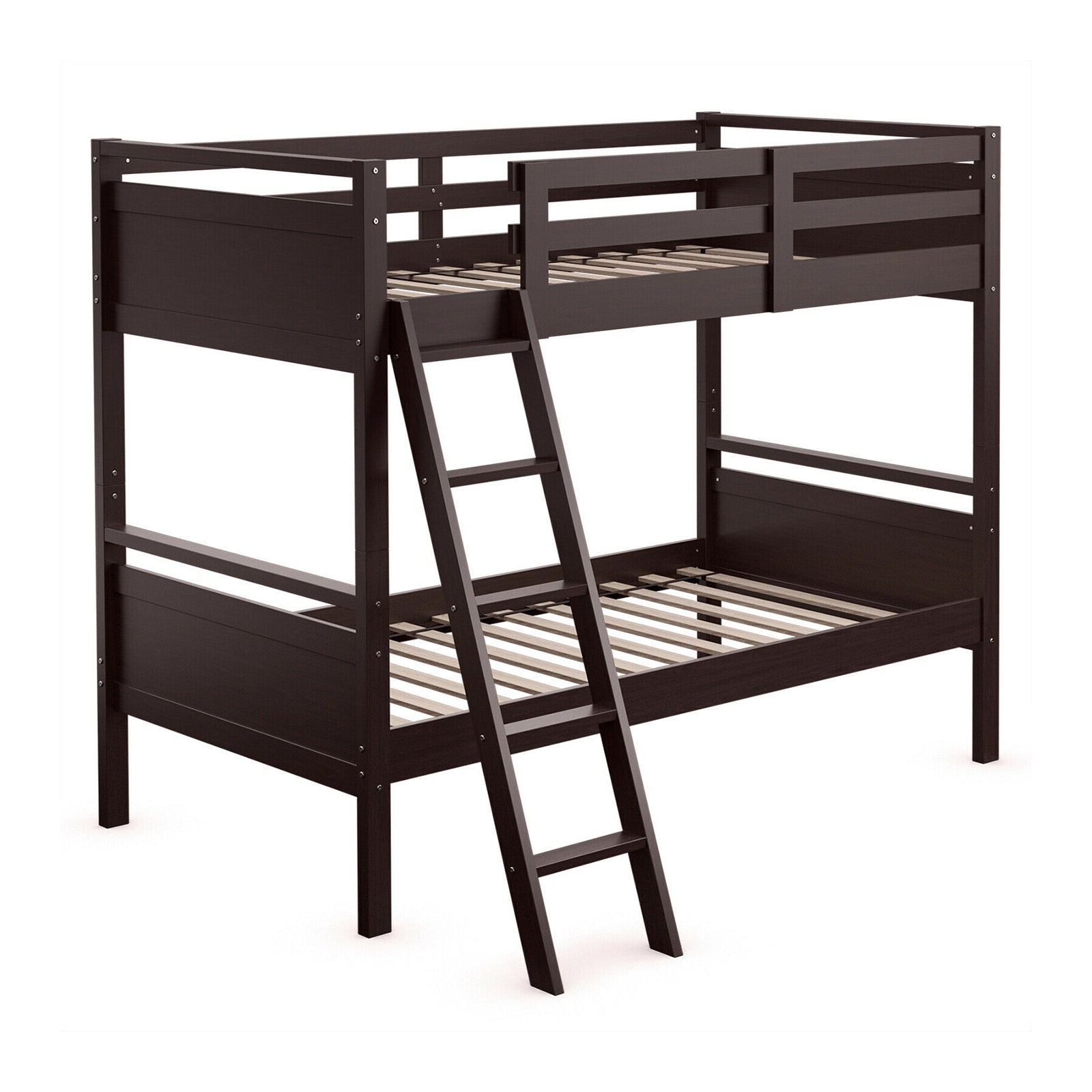 Twin Over Twin Bunk Bed Convertible 2 Individual Beds Wooden -Espresso