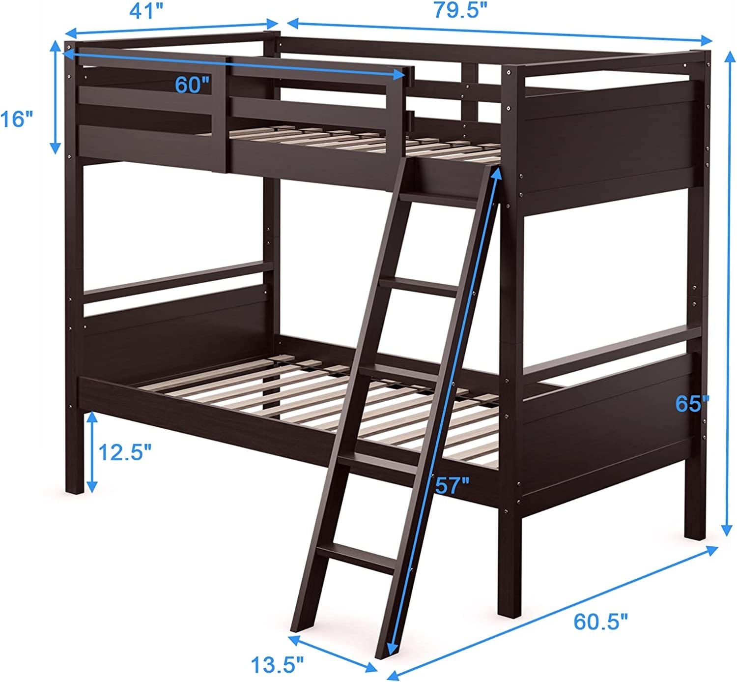 Twin Over Twin Bunk Bed Convertible 2 Individual Beds Wooden -Espresso