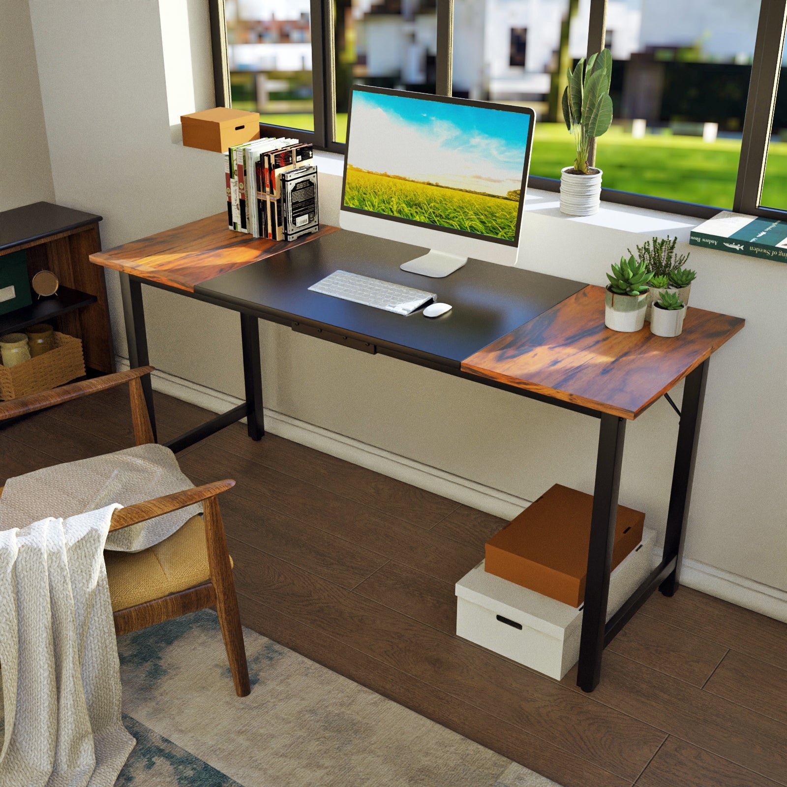 63 Inch Modern Splice Computer Desk with Heavy Duty Steel Frame