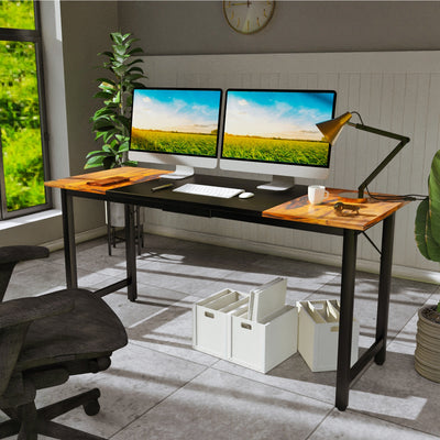 63 Inch Modern Splice Computer Desk with Heavy Duty Steel Frame 