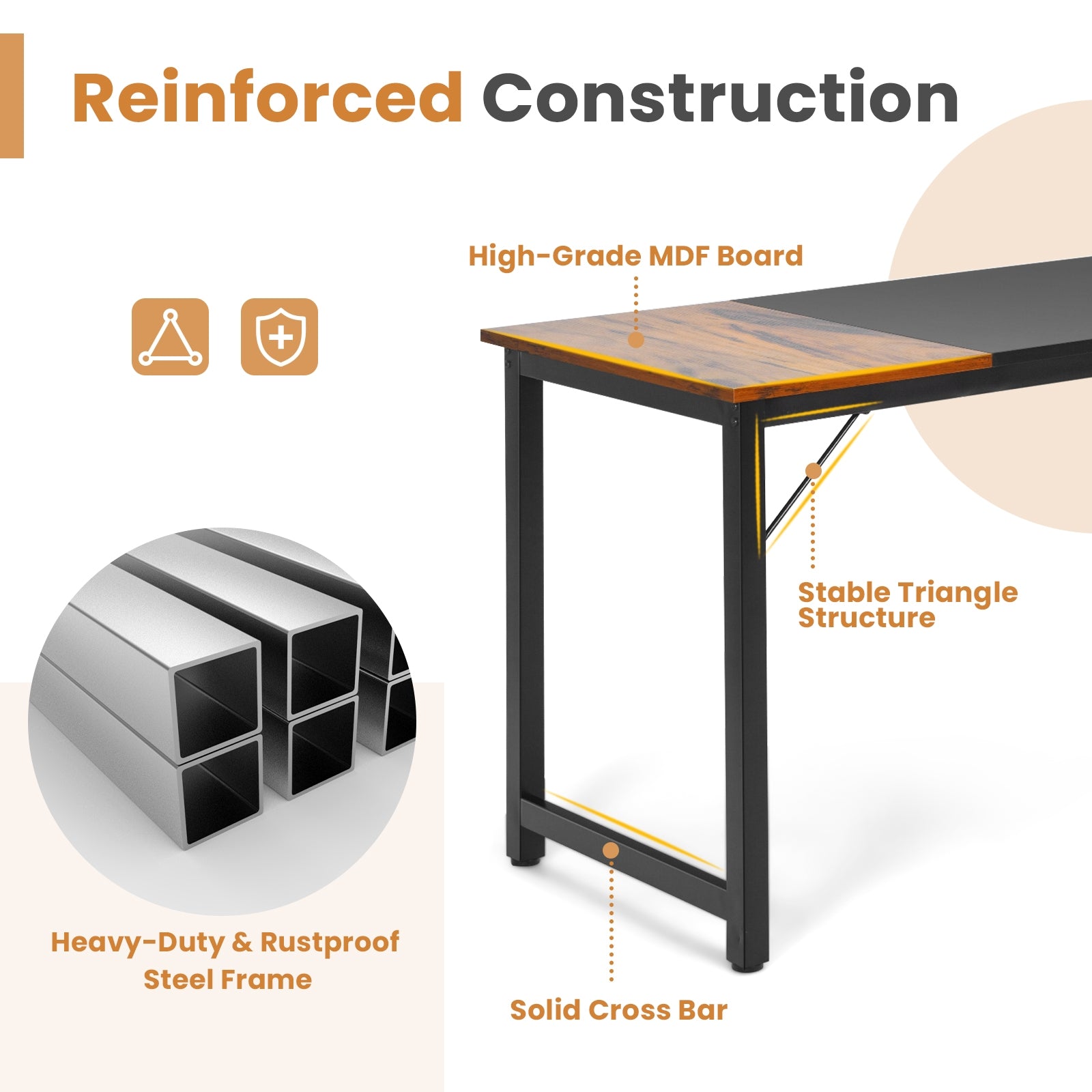 63 Inch Modern Splice Computer Desk with Heavy Duty Steel Frame