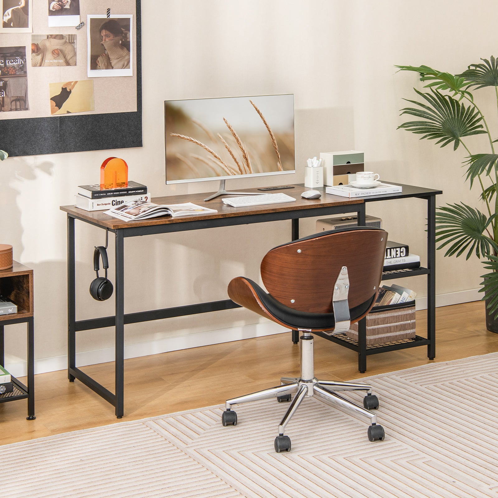 59 Inch Home Office Computer Desk with Removable Storage Shelves-Rustic Brown 