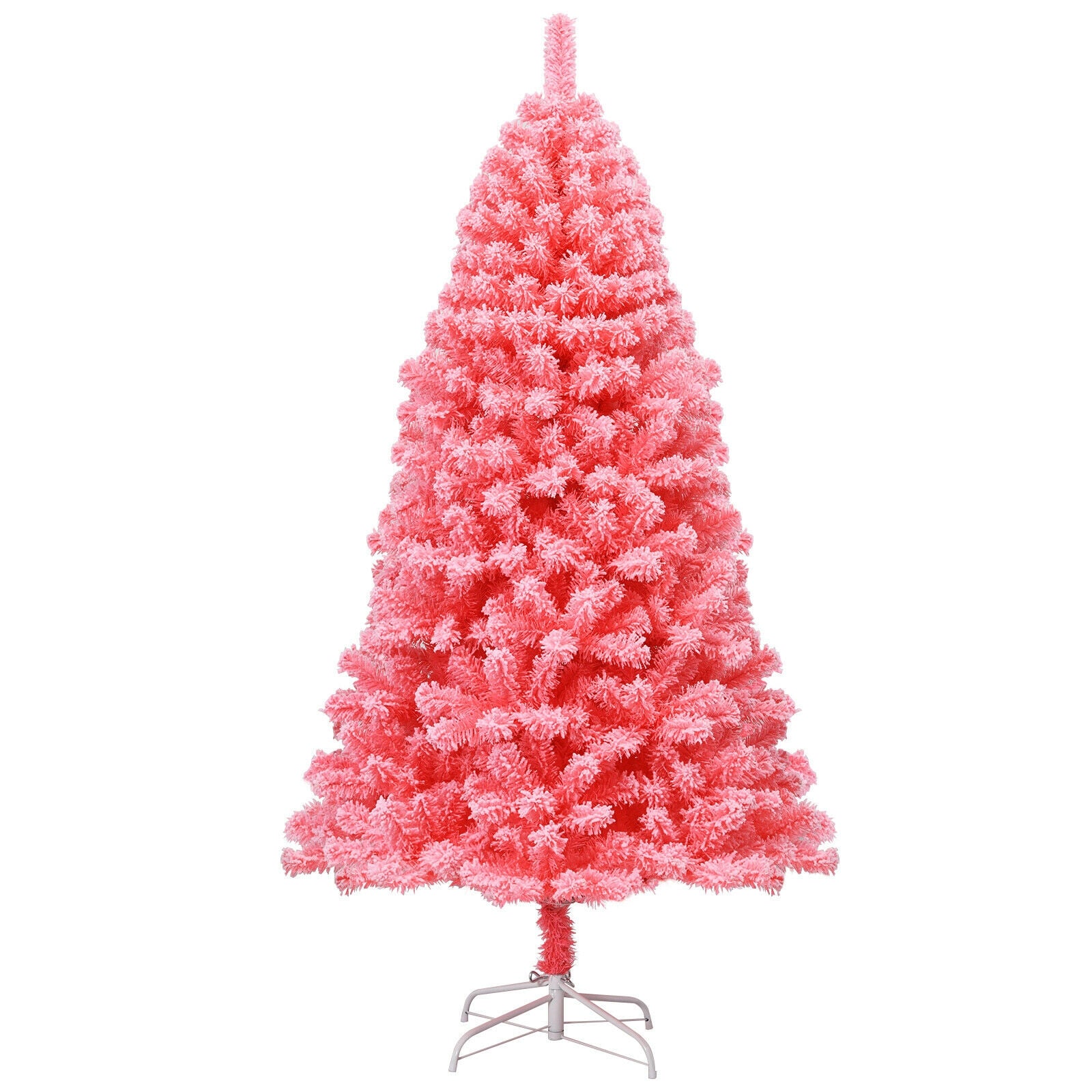 Pink Christmas Tree with Snow Flocked PVC Tips and Metal Stand-6.5 ft