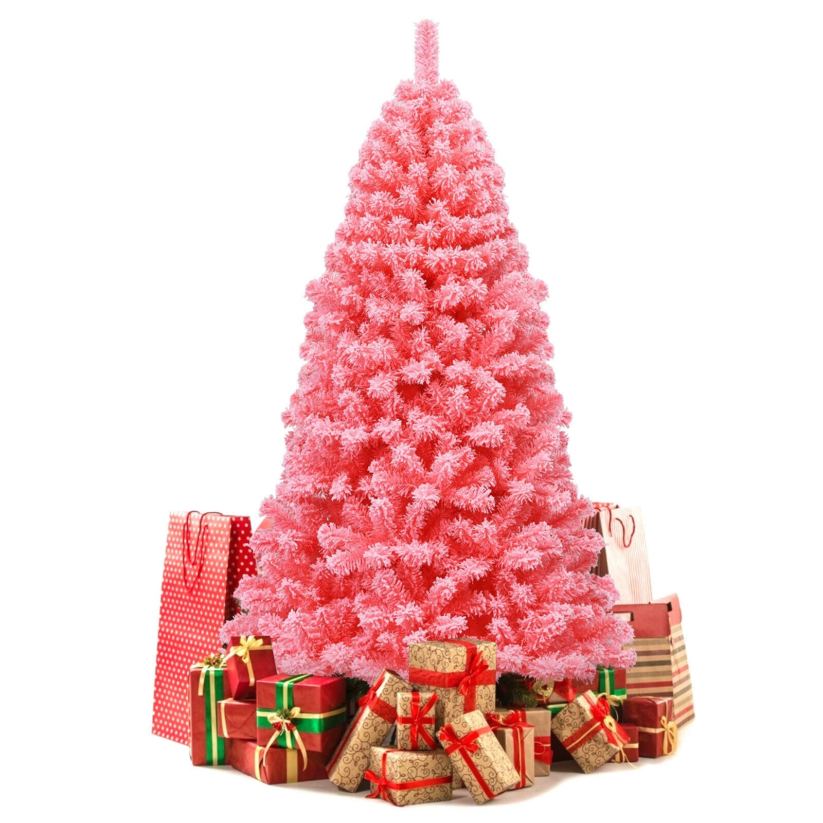 Pink Christmas Tree with Snow Flocked PVC Tips and Metal Stand-6.5 ft