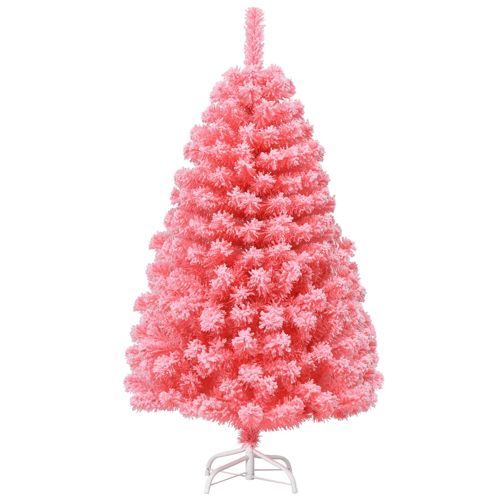 Pink Christmas Tree with Snow Flocked PVC Tips and Metal Stand-4.5 ft