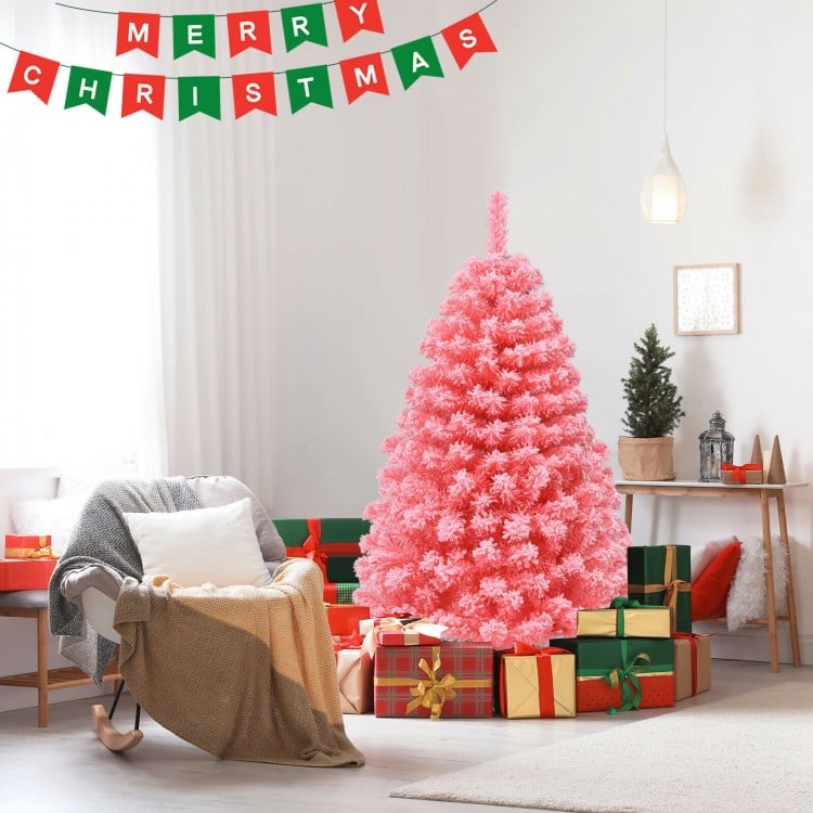 4.5 Feet Pink Christmas Tree with Snow Flocked PVC Tips and Metal Stand