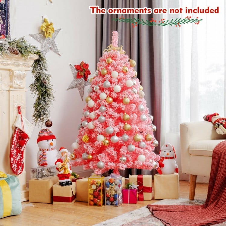 4.5 Feet Pink Christmas Tree with Snow Flocked PVC Tips and Metal Stand