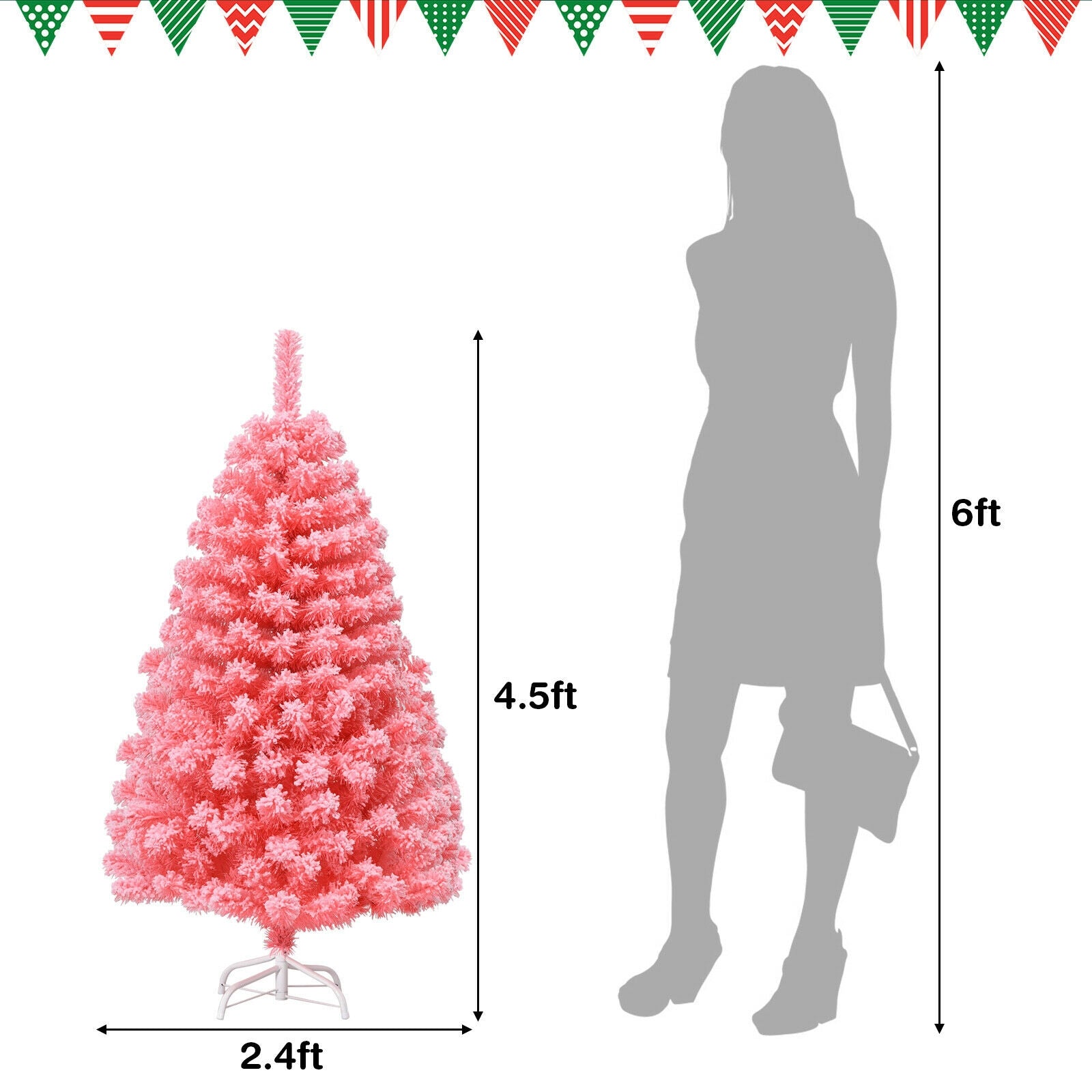 Pink Christmas Tree with Snow Flocked PVC Tips and Metal Stand-4.5 ft