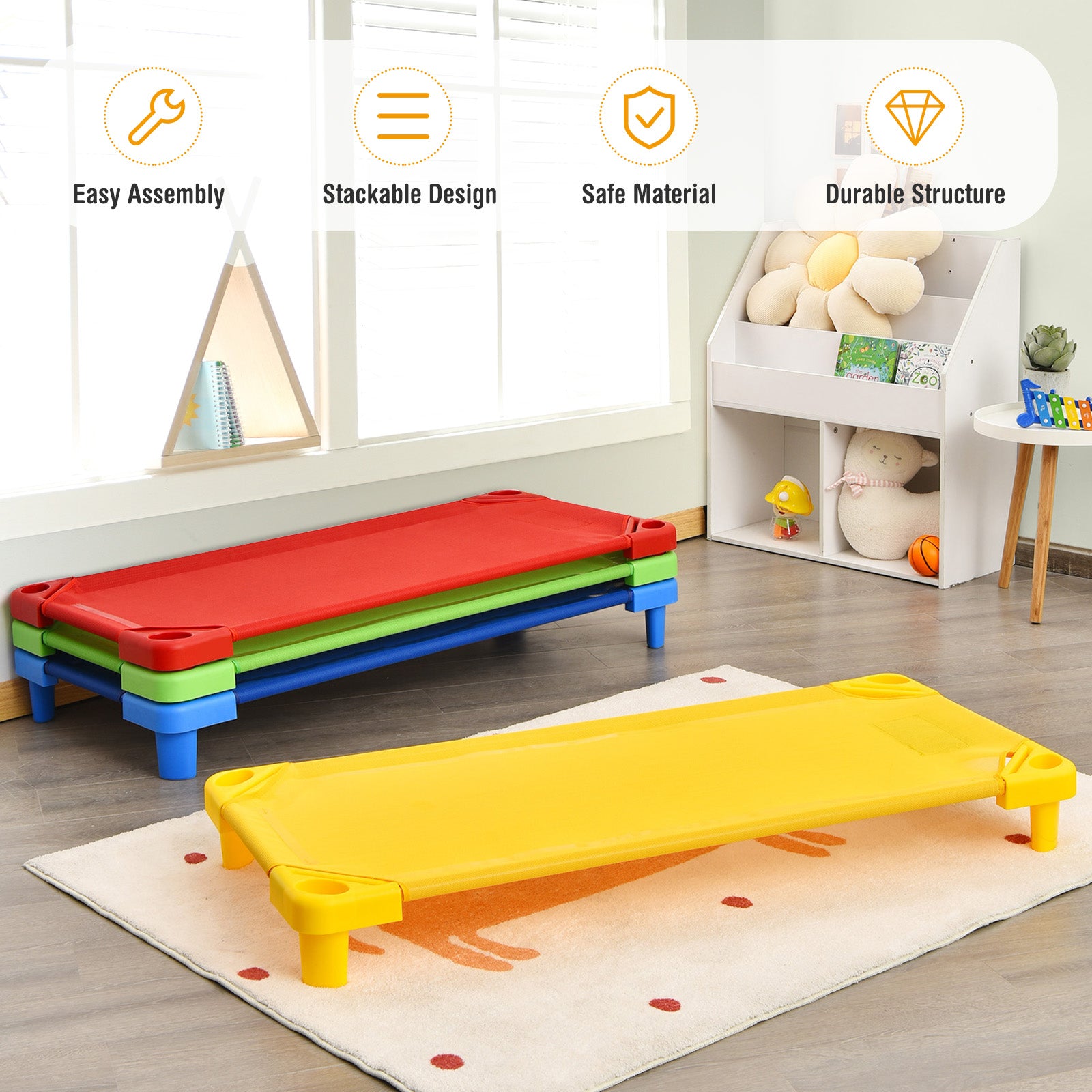 Pack of 4 Colorful Kids Stackable Naptime Cot