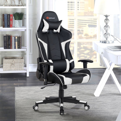 Reclining Swivel Massage Gaming Chair with Lumbar Support-WhiteÂ 