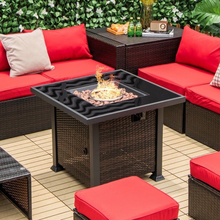 32 Inch Square Propane Fire Pit Table with Lava Rocks Cover