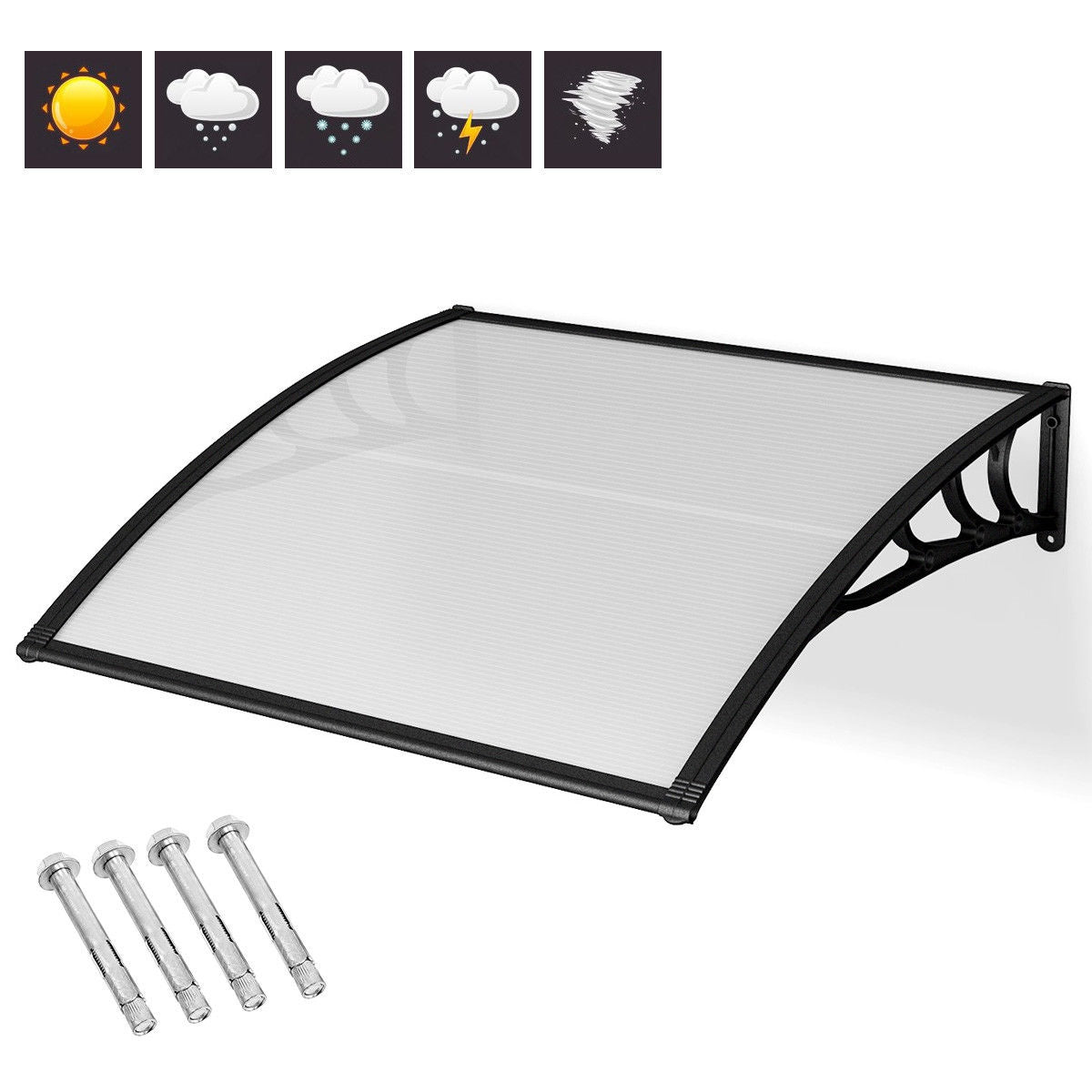 40 x 40 Inch Outdoor Polycarbonate Front Door Window Awning Canopy-Black