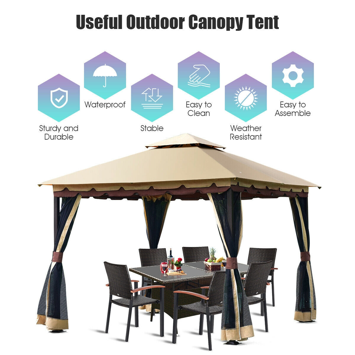 2-Tier 10 x 10 Feet Patio Shelter Awning Steel Gazebo Canopy