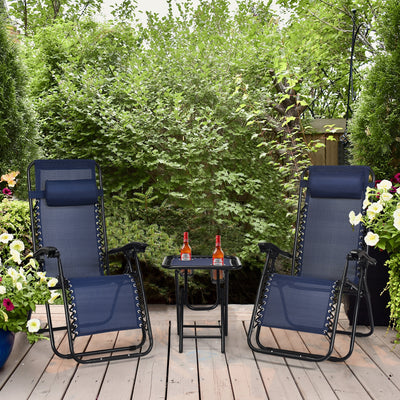 3 Pcs Folding Portable Zero Gravity Reclining Lounge Chairs Table-NavyÂ 