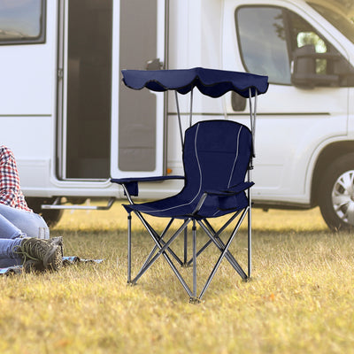 Portable Folding Beach Canopy Chair with Cup Holders-BlueÂ 