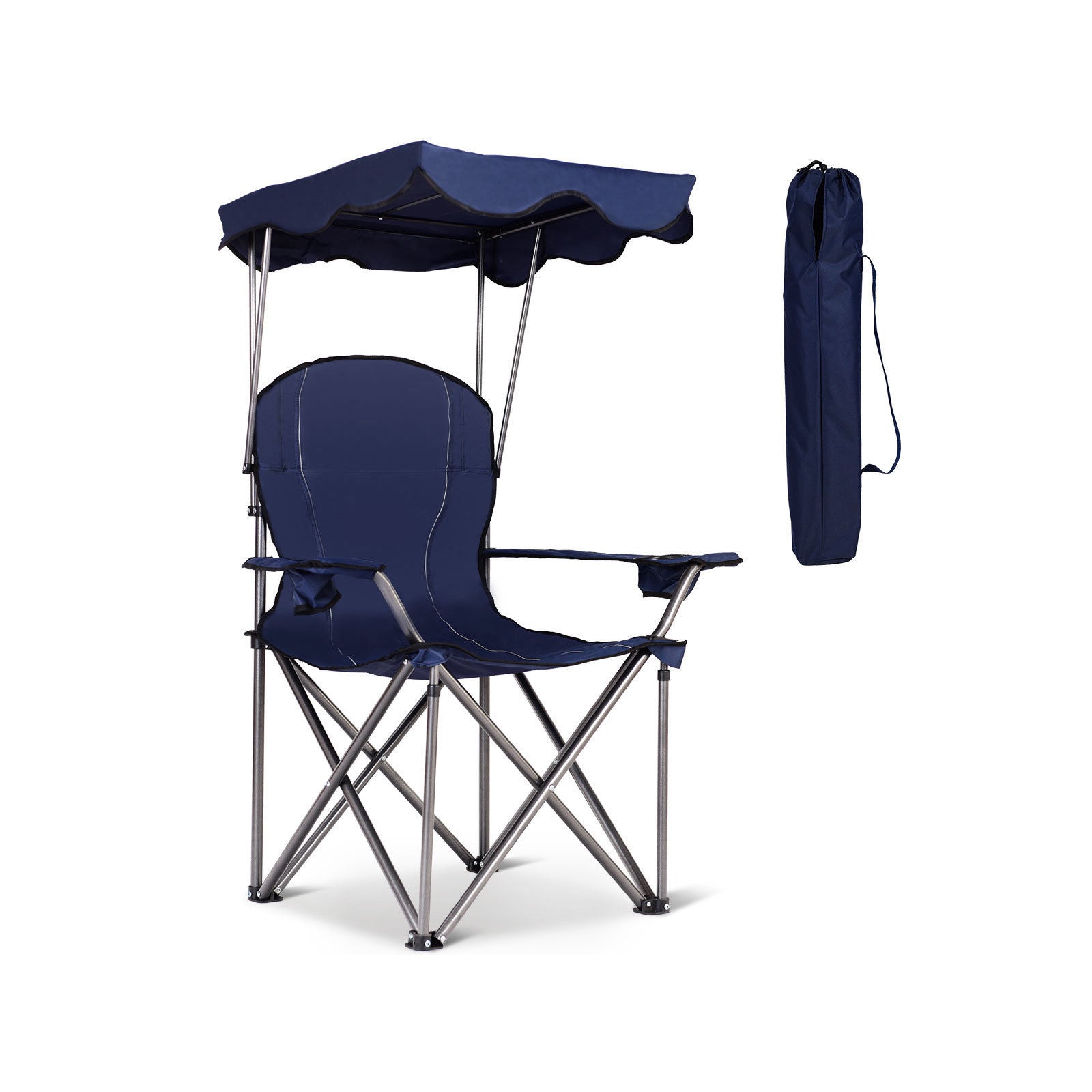 Portable Folding Beach Canopy Chair with Cup Holders-Blue