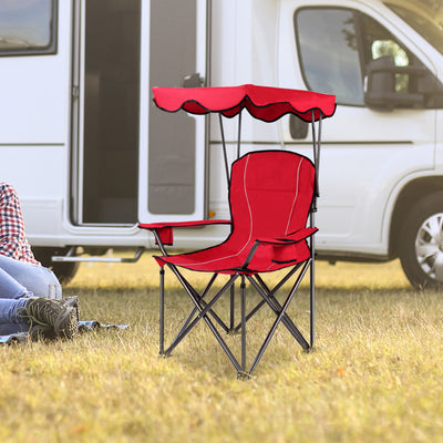 Portable Folding Beach Canopy Chair with Cup Holders-RedÂ 