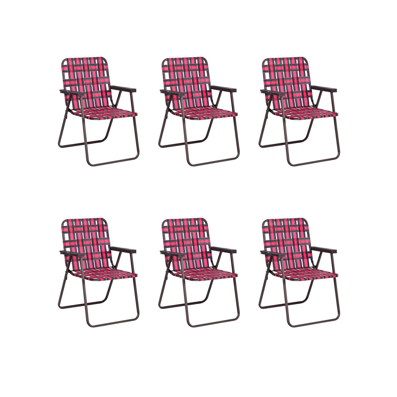 6 Pieces Folding Beach Chair Camping Lawn Webbing Chair-Red