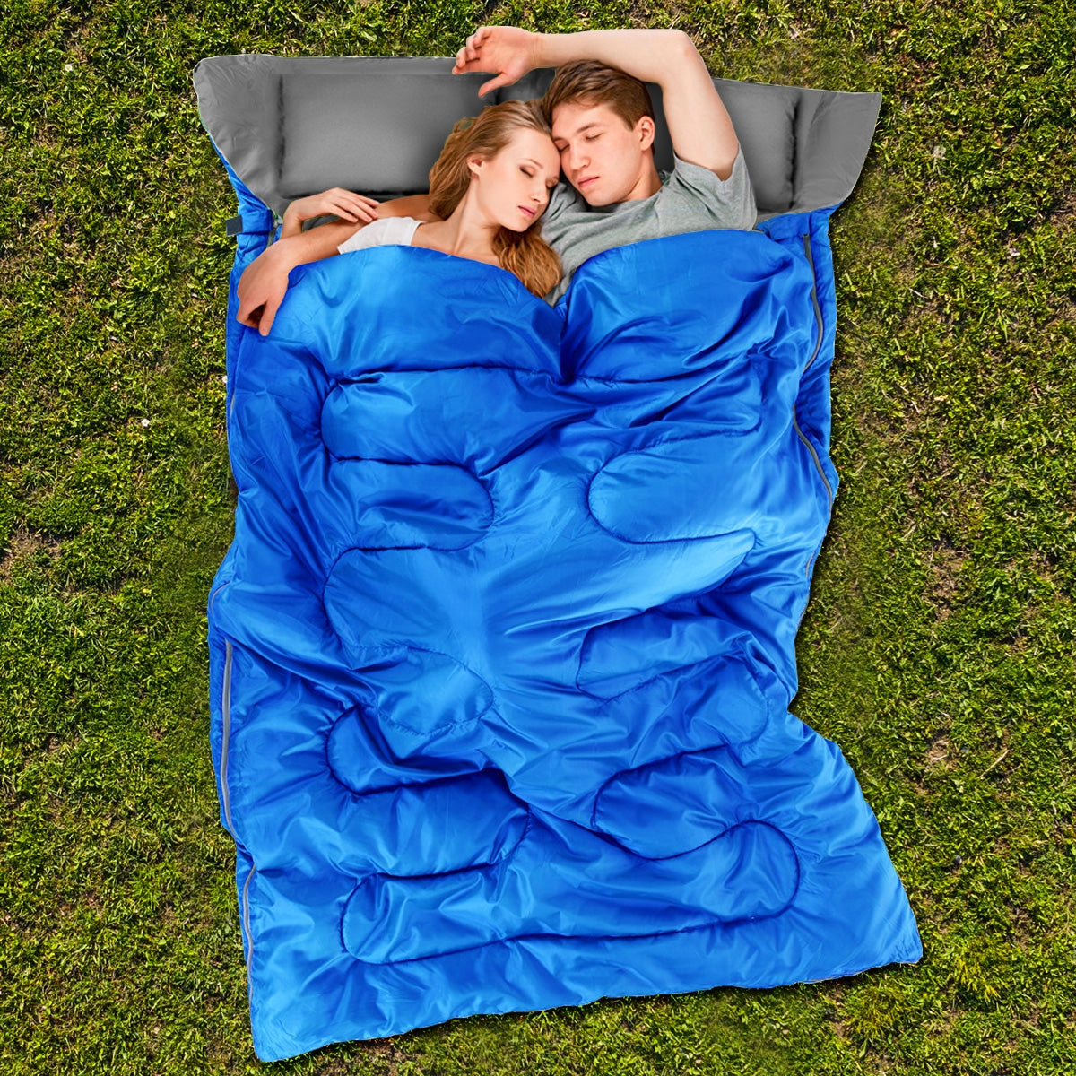 2 Person Waterproof Sleeping Bag with 2 Pillows-BlueÂ 