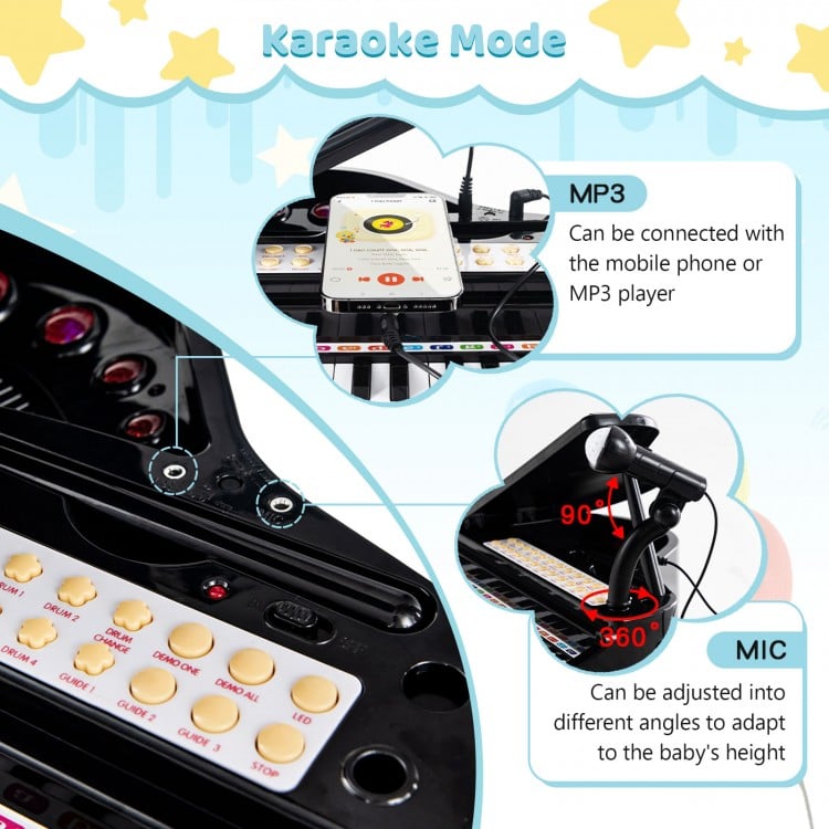 31 Keys Kids Piano Keyboard with Stool and Piano Lid-Black