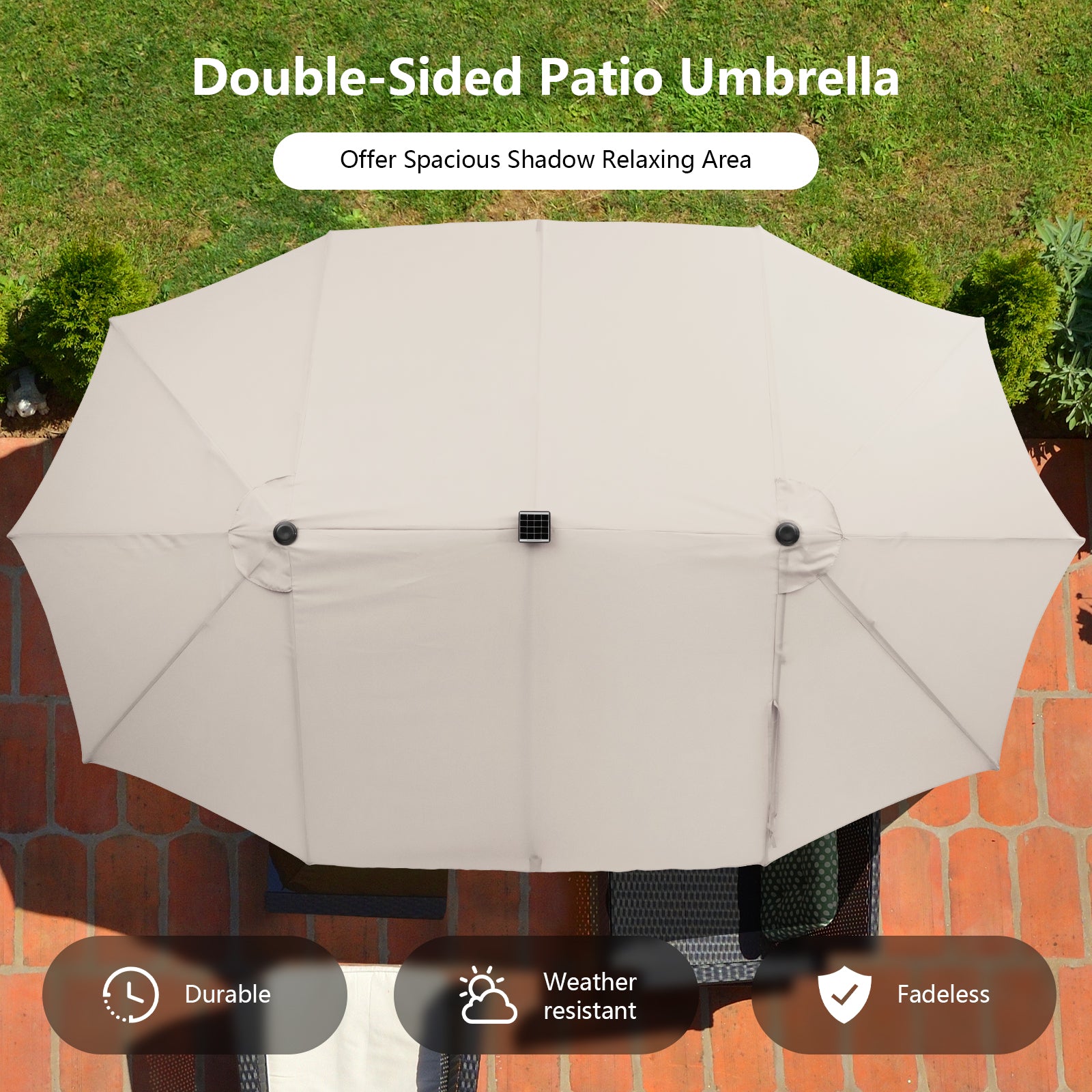 15 Feet Double-Sided Patio Umbrella with 48 LED Lights-Beige 