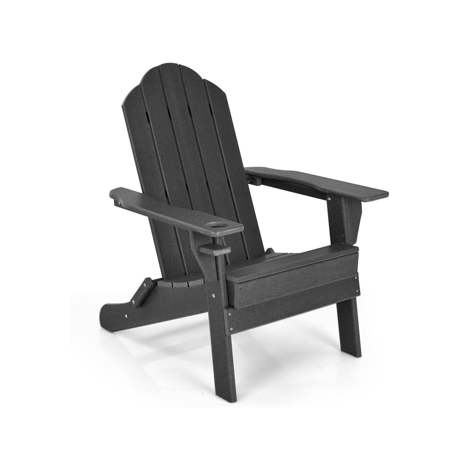 Foldable Weather Resistant Patio Chair with Built-in Cup Holder-Black