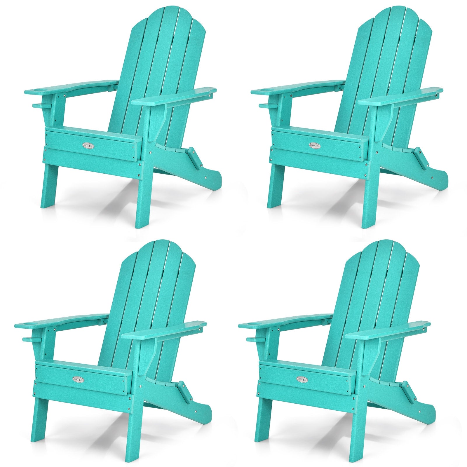 Foldable Weather Resistant Patio Chair with Built-in Cup Holder-Turquoise