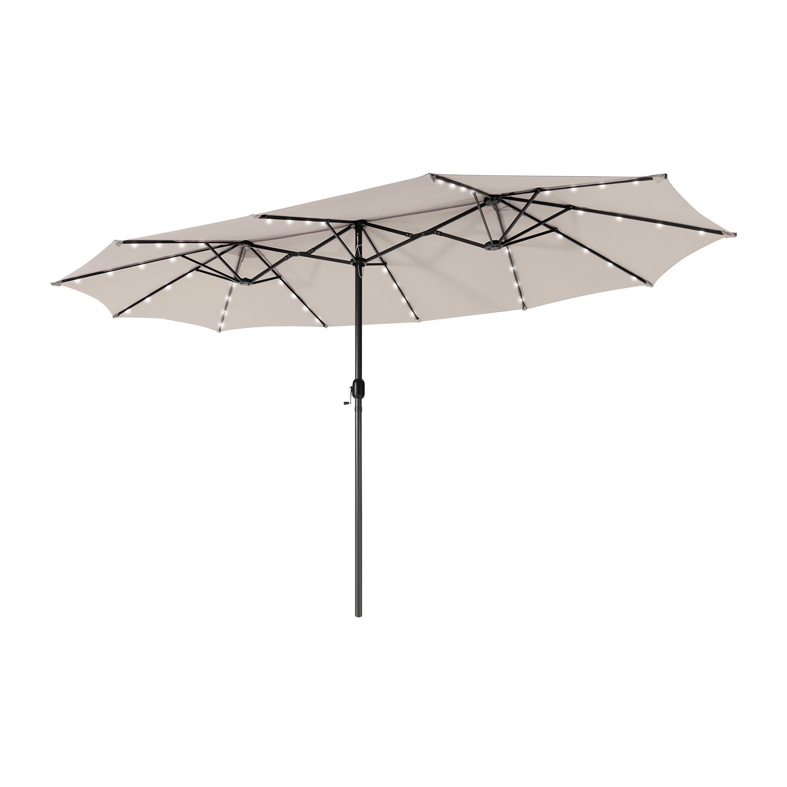 15 Feet Twin Patio Umbrella with 48 Solar LED Lights-Beige