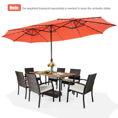 15 Feet Twin Patio Umbrella with 48 Solar LED Lights-Orange 