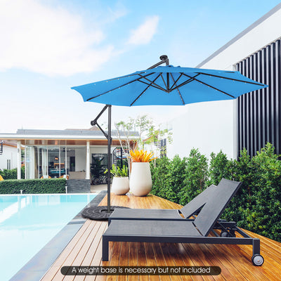 10 Feet Patio Solar Powered Cantilever Umbrella with Tilting System-Blue 