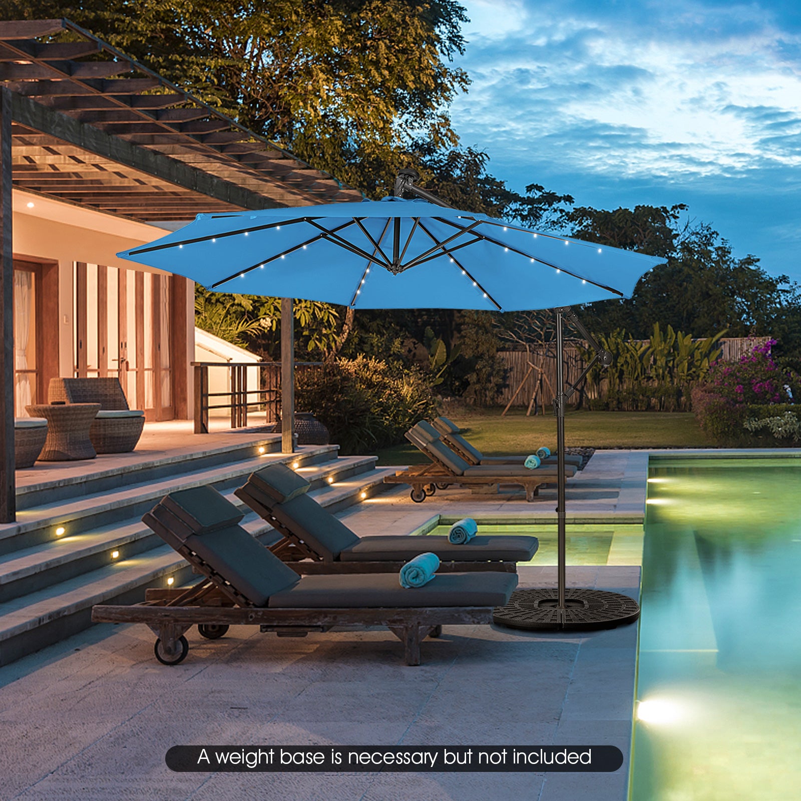 10 Feet Patio Solar Powered Cantilever Umbrella with Tilting System-Blue 