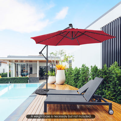 10 Feet Patio Solar Powered Cantilever Umbrella with Tilting System-Wine 
