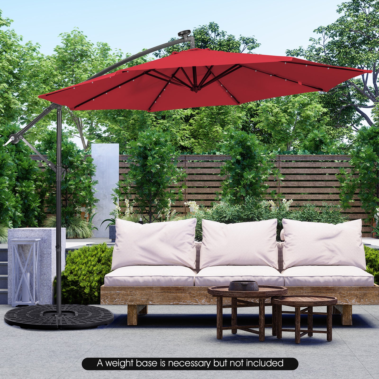 10 Feet Patio Solar Powered Cantilever Umbrella with Tilting System-Wine