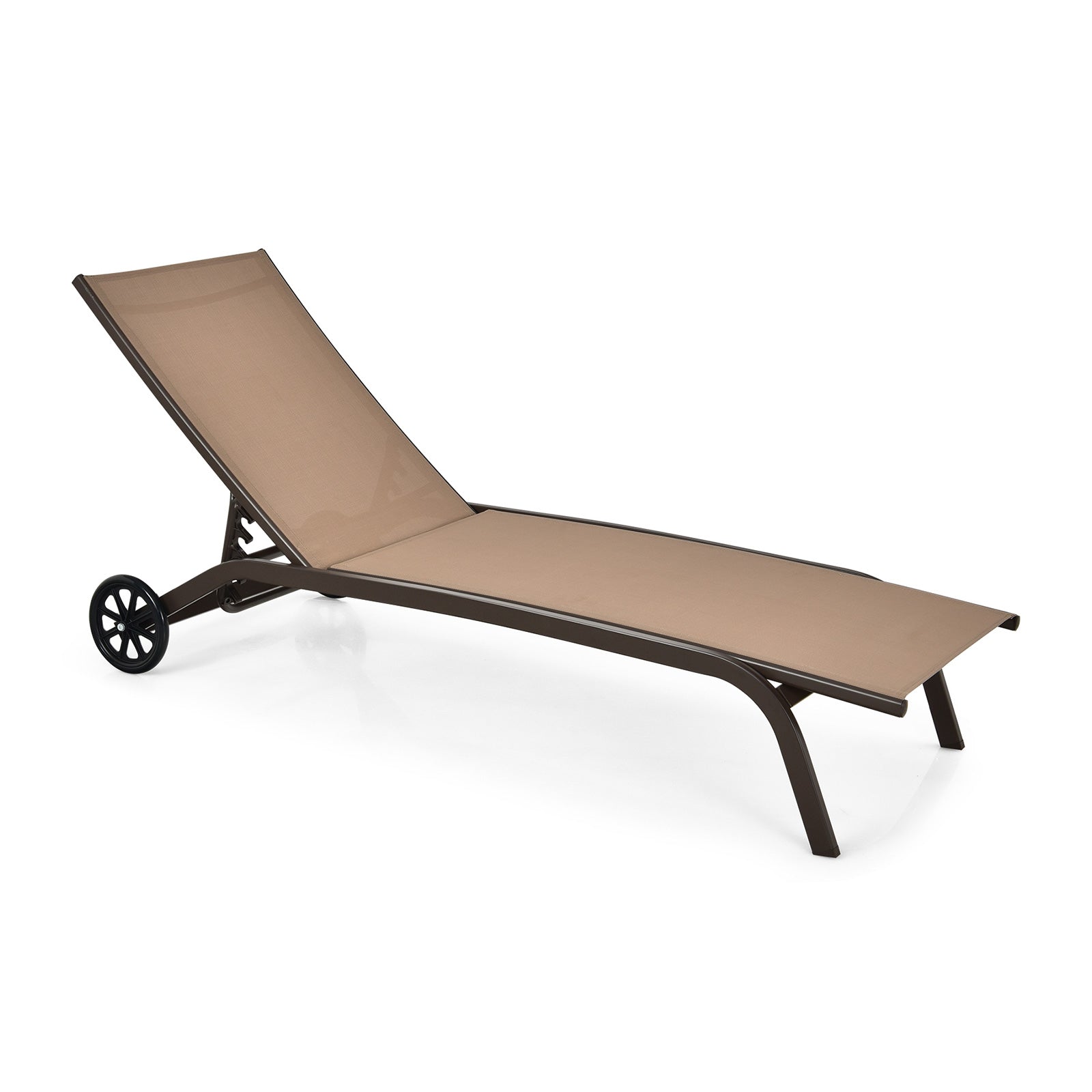 6-Poisition Adjustable Outdoor Chaise Recliner with Wheels-Brown 