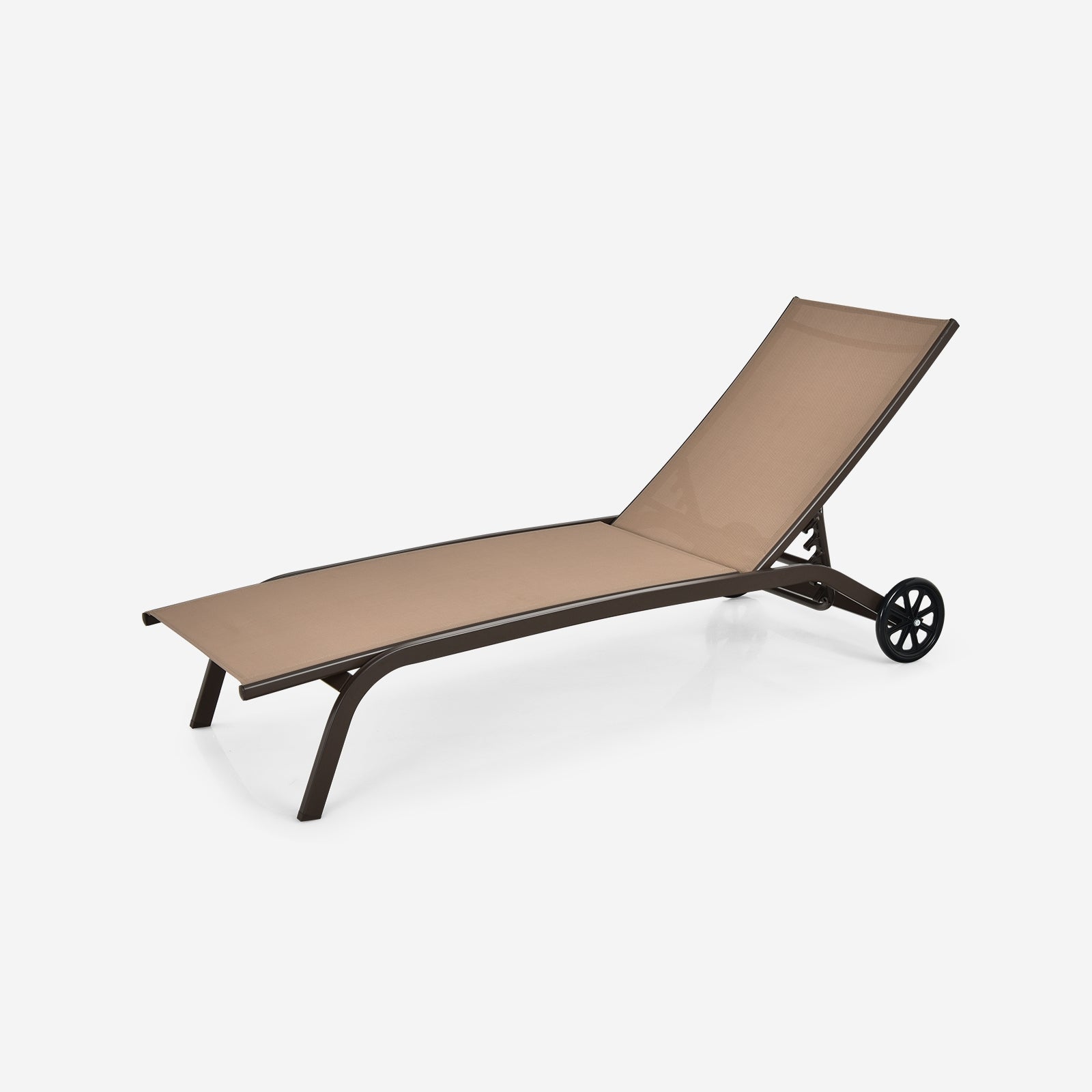 6-Poisition Adjustable Outdoor Chaise Recliner with Wheels-Brown