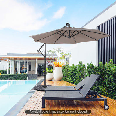 10 Feet Patio Solar Powered Cantilever Umbrella with Tilting System-Coffee 