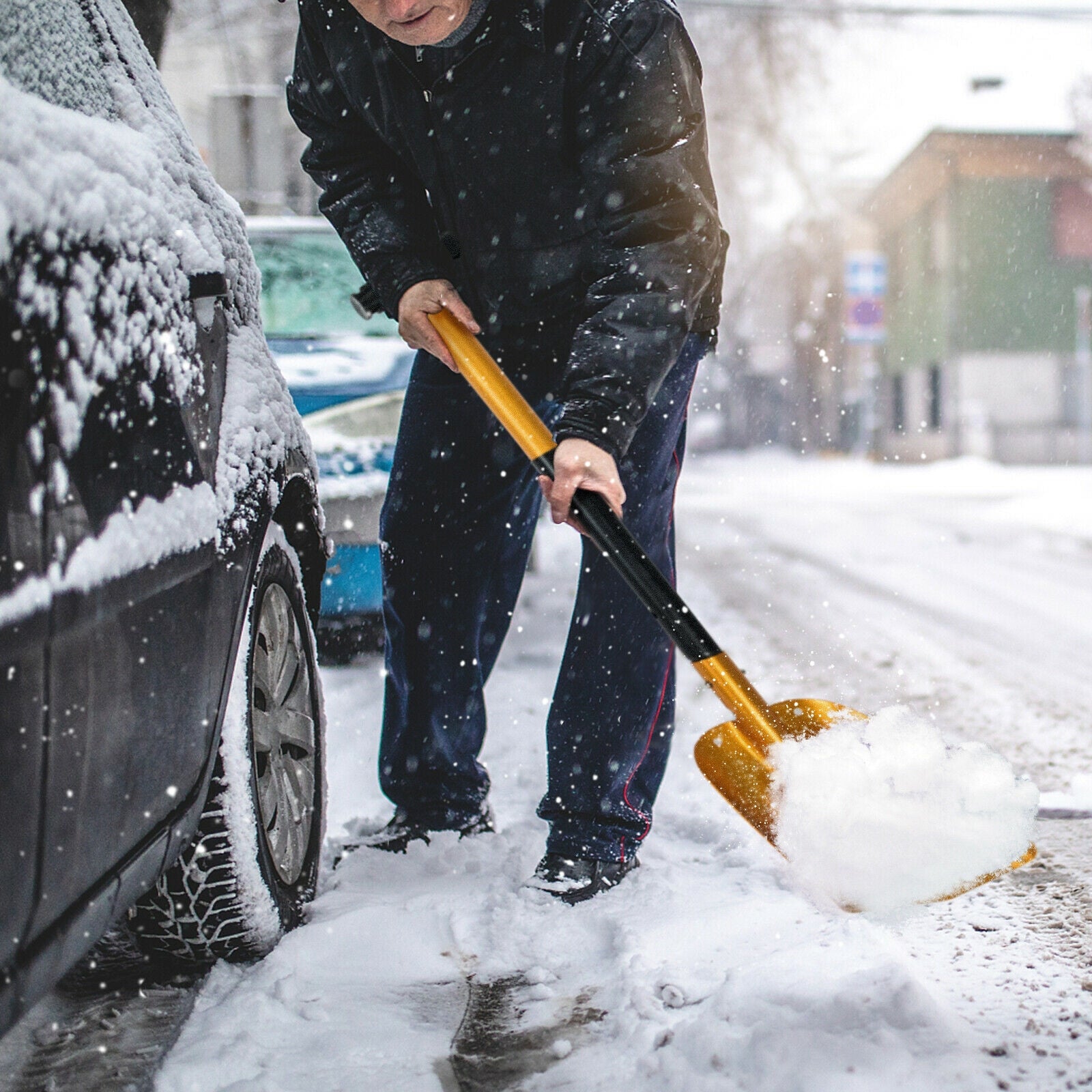 Adjustable Aluminum Snow Shovel with Anti-Skid Handle and Large Blade