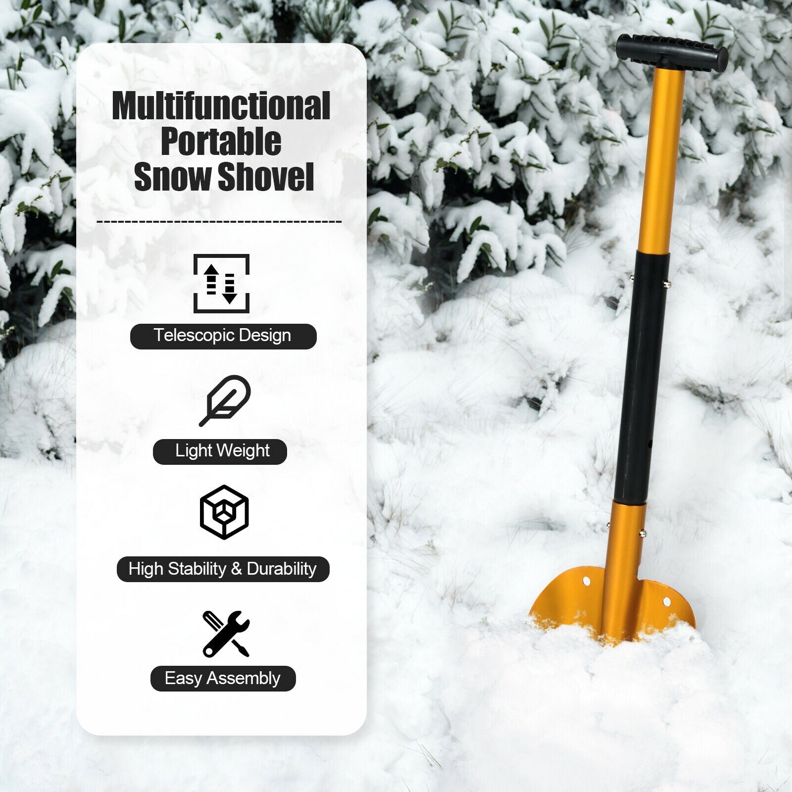 Adjustable Aluminum Snow Shovel with Anti-Skid Handle and Large Blade