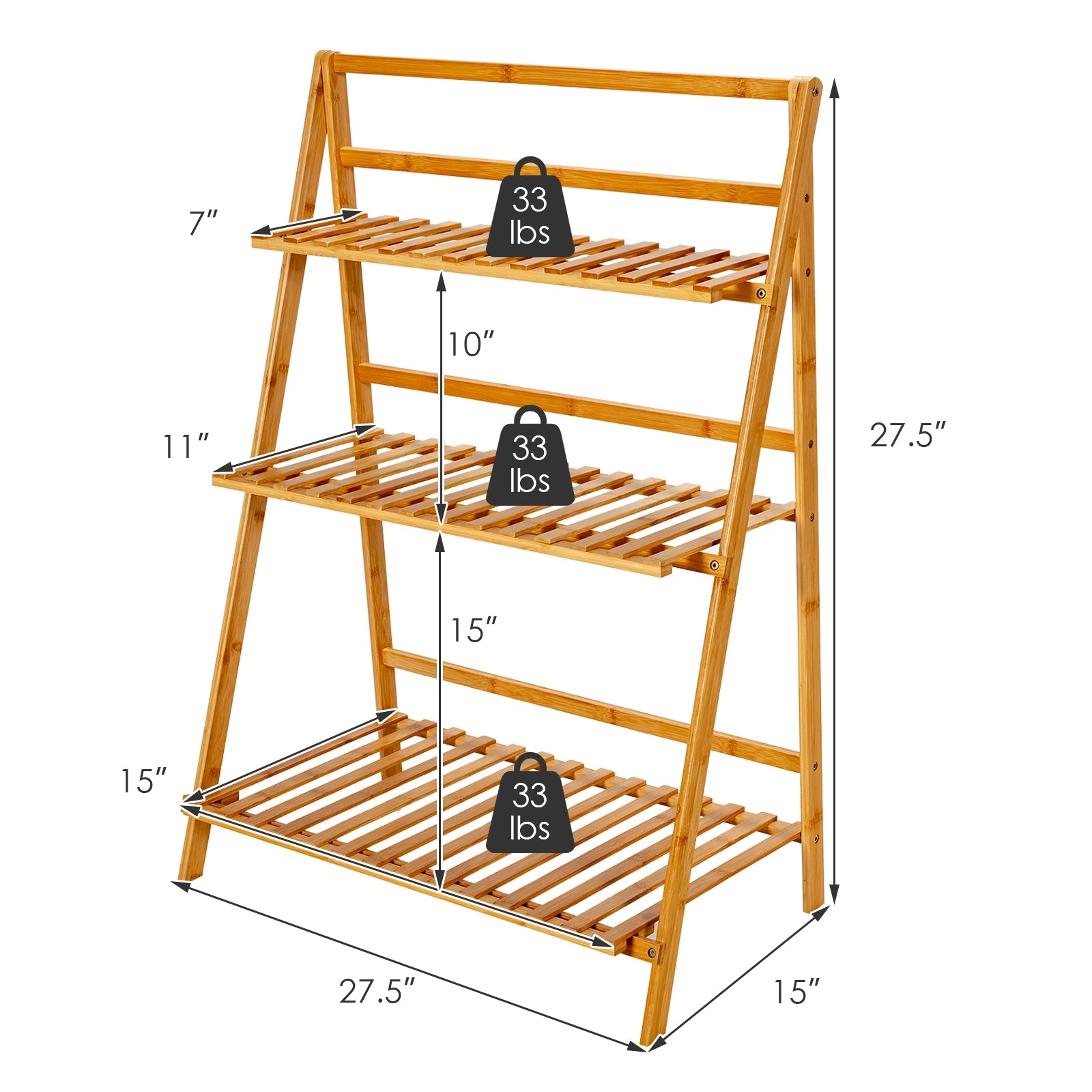 3-Tier Bamboo Foldable Plant Stand with Display Shelf Rack