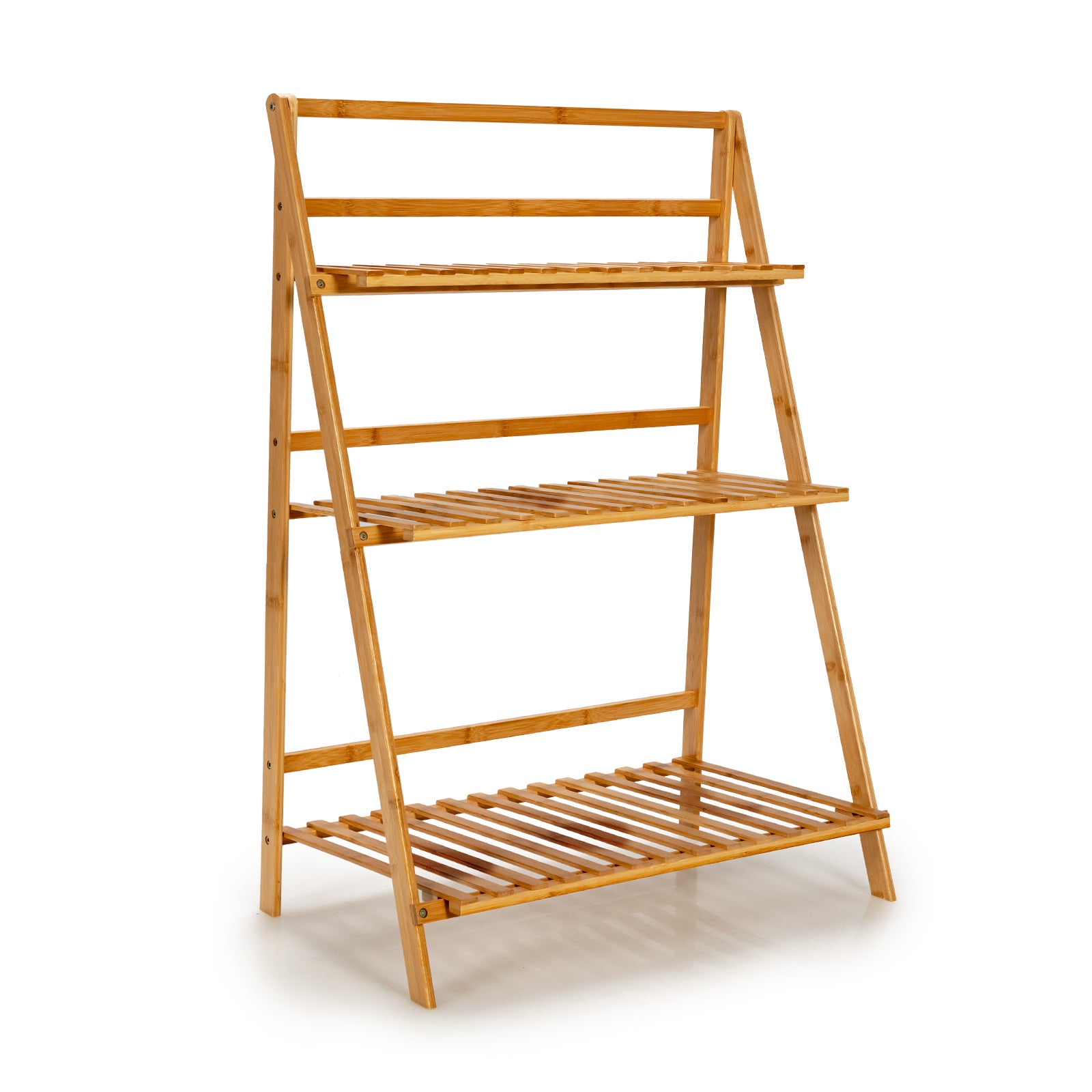 3-Tier Bamboo Foldable Plant Stand with Display Shelf Rack 