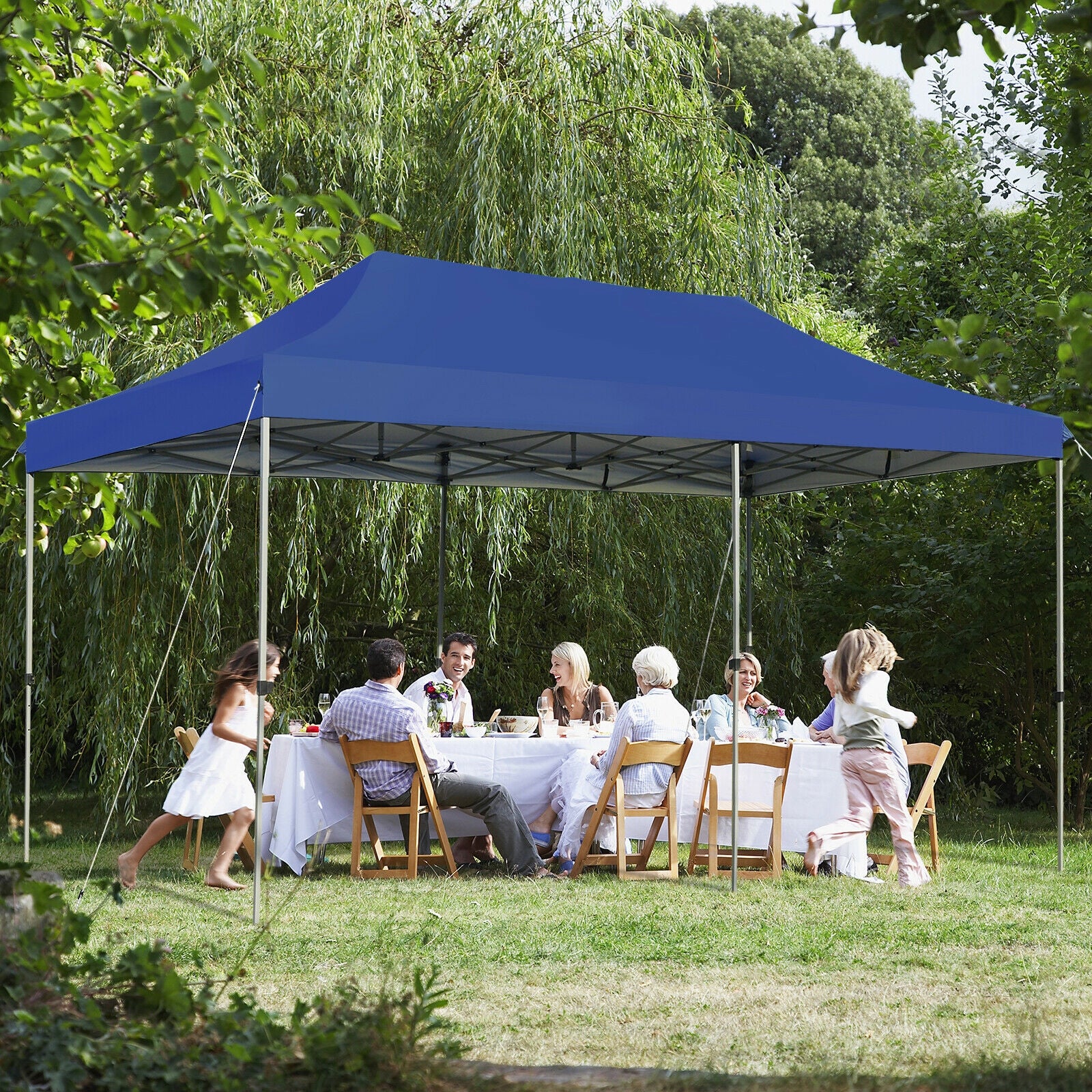 10 x 20 Feet Adjustable Folding Heavy Duty Sun Shelter with Carrying Bag-Blue