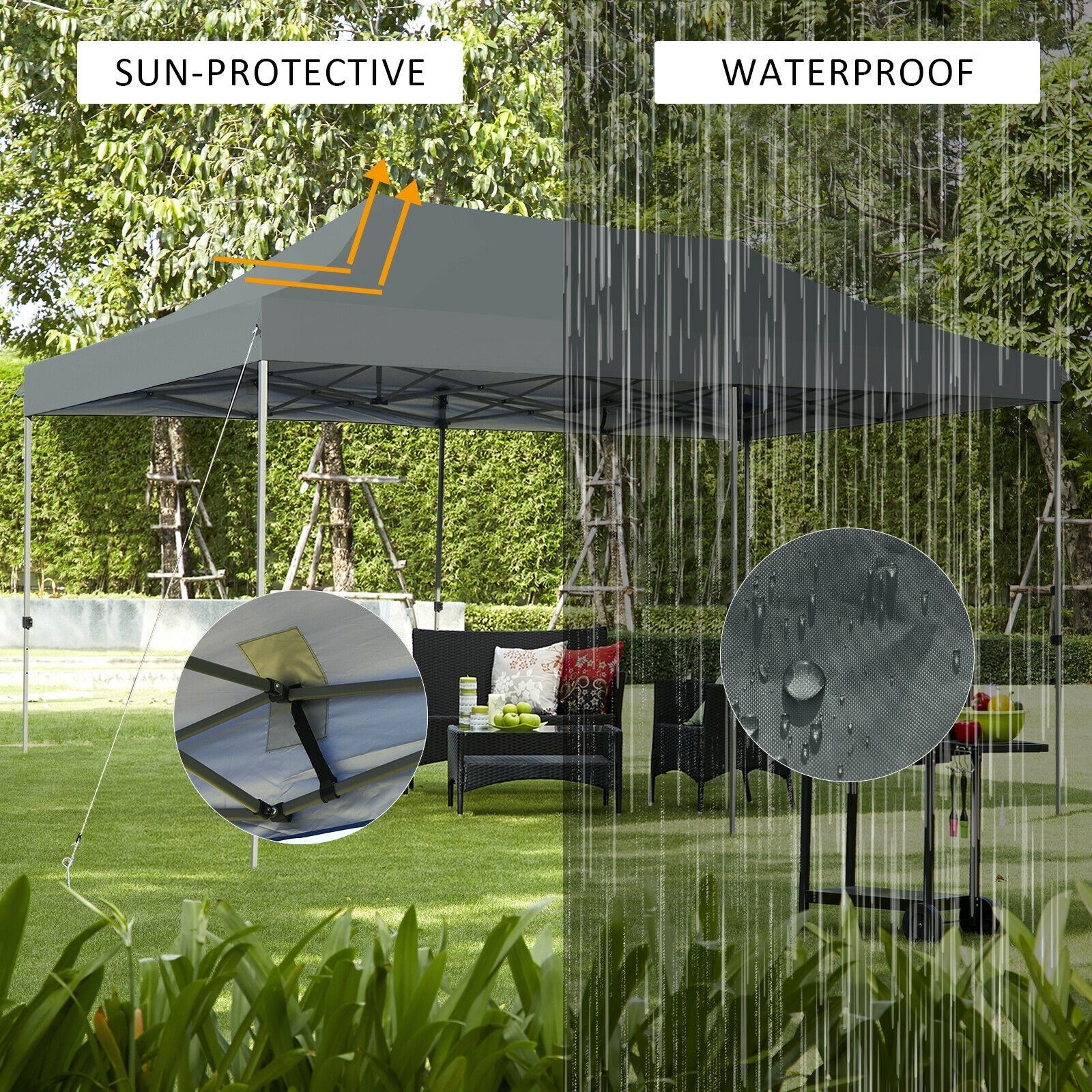 10 x 20 Feet Adjustable Folding Heavy Duty Sun Shelter with Carrying Bag-Gray