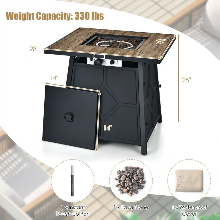 40,000 BTU 28 Inches Propane Gas Fire Pit Table With Cover