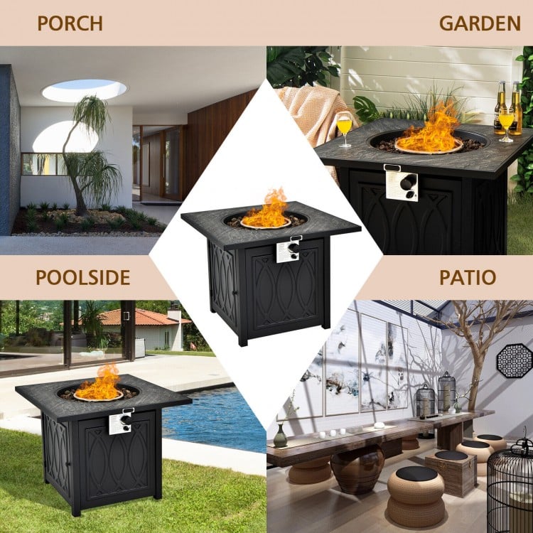 32 Inch Propane Fire Pit Table Square Tabletop with Lava Rocks Cover 50000 BTU-Black