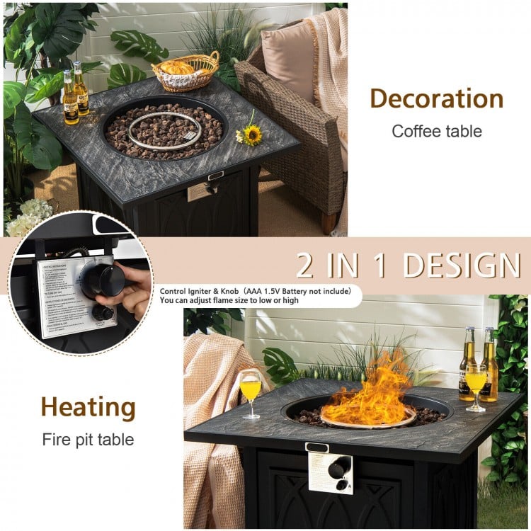 32 Inch Propane Fire Pit Table Square Tabletop with Lava Rocks Cover 50000 BTU-Black